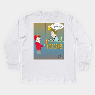 Funny Hot Cakes Seller Cartoon. Kids Long Sleeve T-Shirt